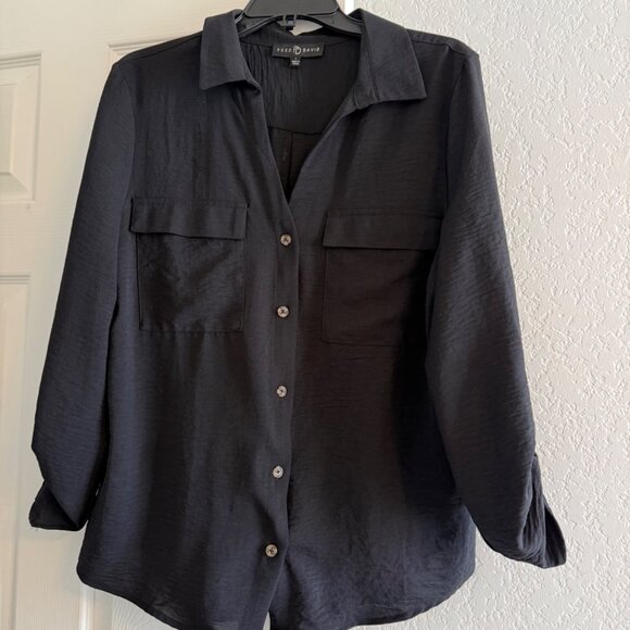 Fred Davis Tops - Fred Davis Women’s Button Down Blouse, Black, Large